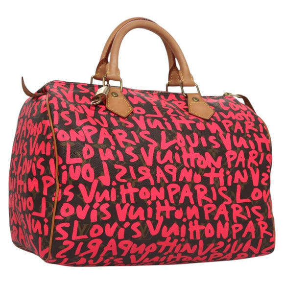 LOUIS VUITTON Monogram Graffiti Speedy 30 Hand Bag Pink M93704 LV Auth 115047AV