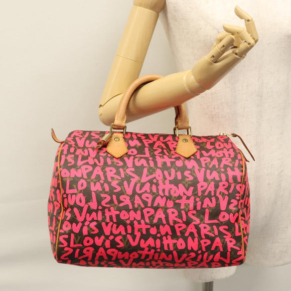 LOUIS VUITTON Monogram Graffiti Speedy 30 Hand Bag Pink M93704 LV Auth 115047AV