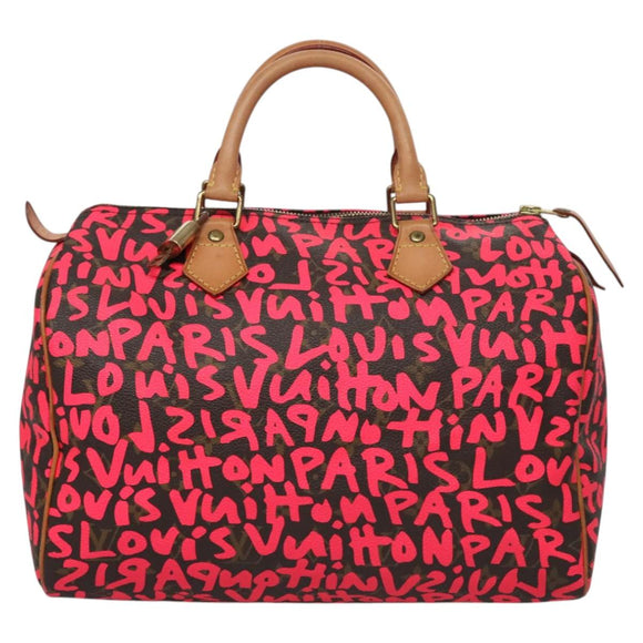 LOUIS VUITTON Monogram Graffiti Speedy 30 Hand Bag Pink M93704 LV Auth 115047AV