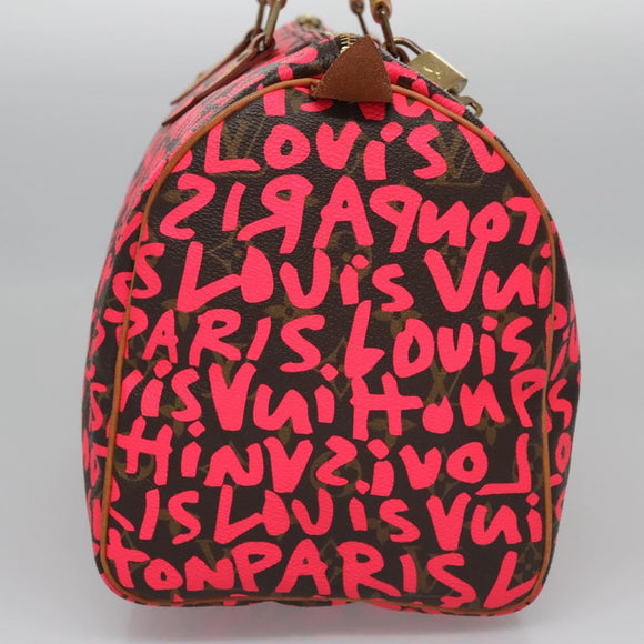 LOUIS VUITTON Monogram Graffiti Speedy 30 Hand Bag Pink M93704 LV Auth 115047AV