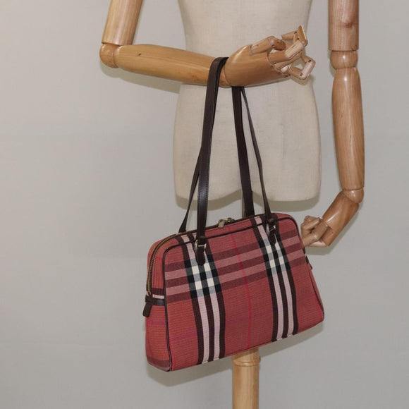 BURBERRY Nova Check Shoulder Bag Canvas Red Auth 115048