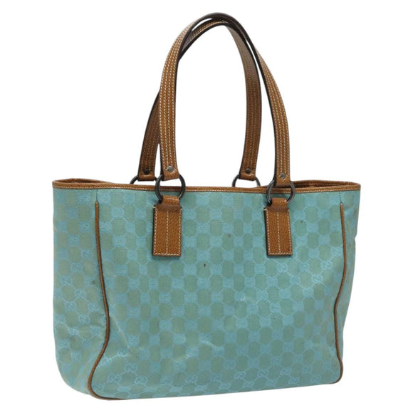 GUCCI GG Canvas Tote Bag Turquoise Blue 113017 Auth 115077