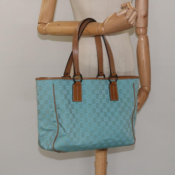 GUCCI GG Canvas Tote Bag Turquoise Blue 113017 Auth 115077