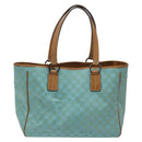 GUCCI GG Canvas Tote Bag Turquoise Blue 113017 Auth 115077-2