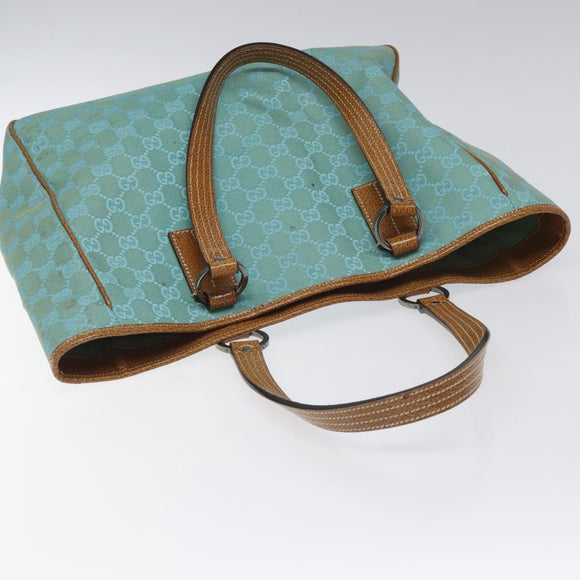 GUCCI GG Canvas Tote Bag Turquoise Blue 113017 Auth 115077
