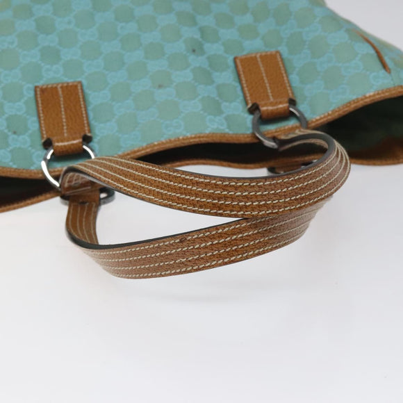 GUCCI GG Canvas Tote Bag Turquoise Blue 113017 Auth 115077