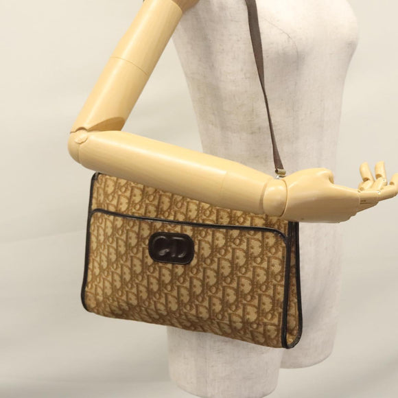 Christian Dior Trotter Canvas Shoulder Bag Brown Auth 115096