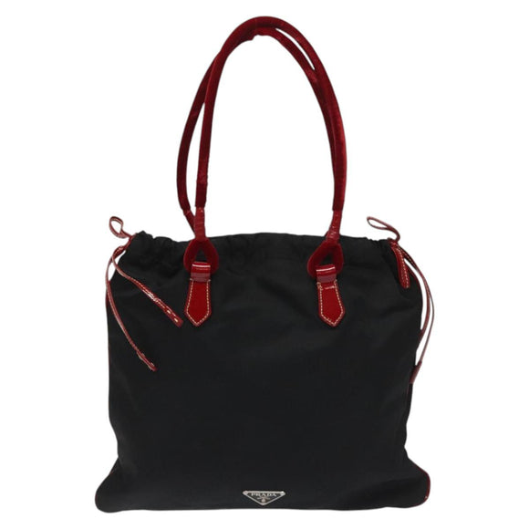 PRADA Hand Bag Nylon Black Silver Auth 115105