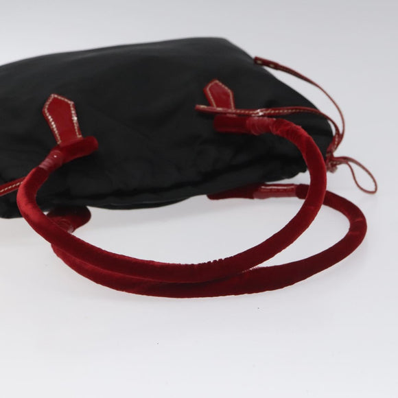 PRADA Hand Bag Nylon Black Silver Auth 115105