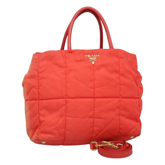 PRADA Hand Bag Nylon 2way Orange Gold Auth 115130