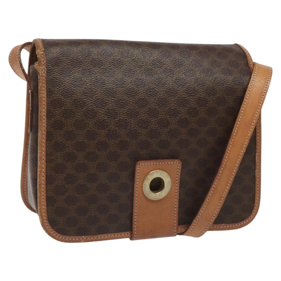 CELINE Macadam Canvas Shoulder Bag PVC Gold Brown Auth 115148