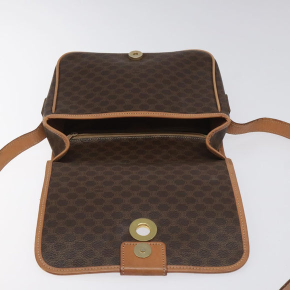 CELINE Macadam Canvas Shoulder Bag PVC Gold Brown Auth 115148