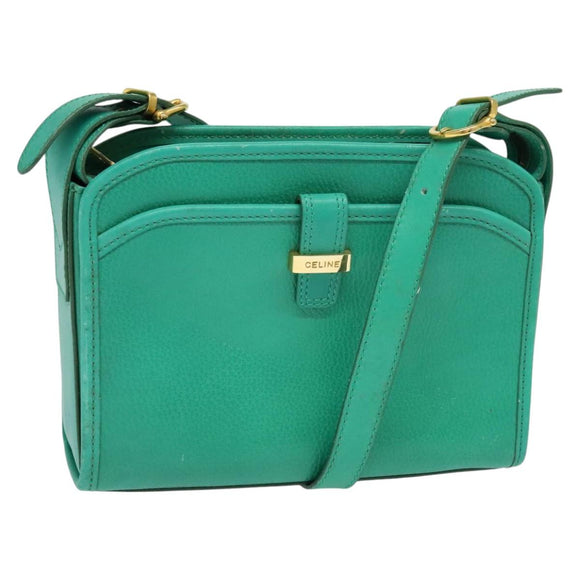 CELINE Shoulder Bag Leather Green Gold Auth 115151