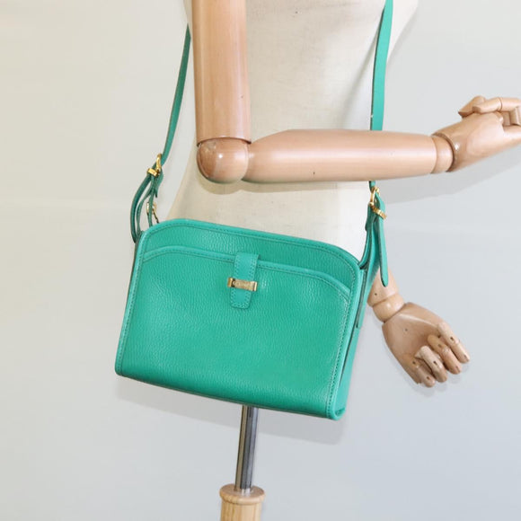 CELINE Shoulder Bag Leather Green Gold Auth 115151
