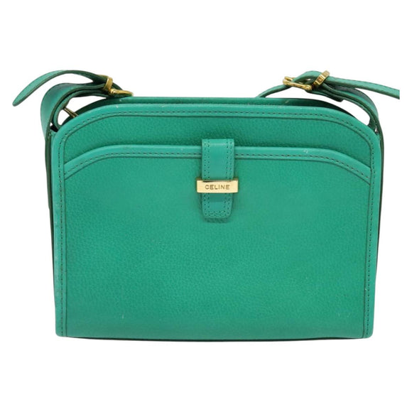 CELINE Shoulder Bag Leather Green Gold Auth 115151
