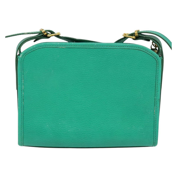 CELINE Shoulder Bag Leather Green Gold Auth 115151