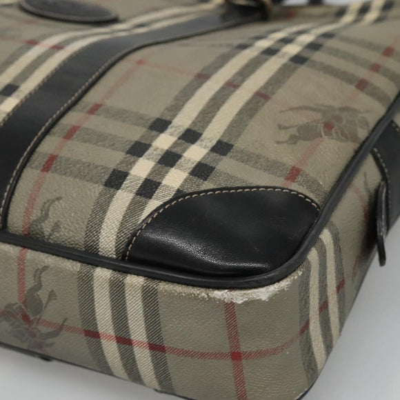 Burberrys Nova Check Business Bag PVC Leather Gray Auth 115156