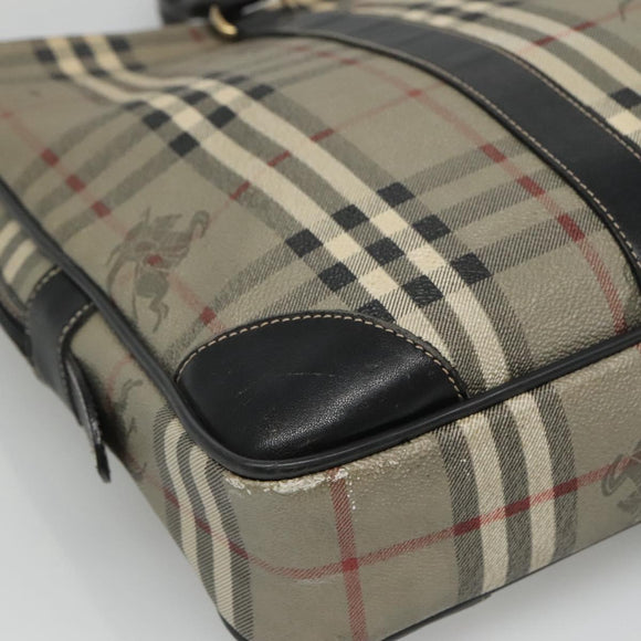 Burberrys Nova Check Business Bag PVC Leather Gray Auth 115156