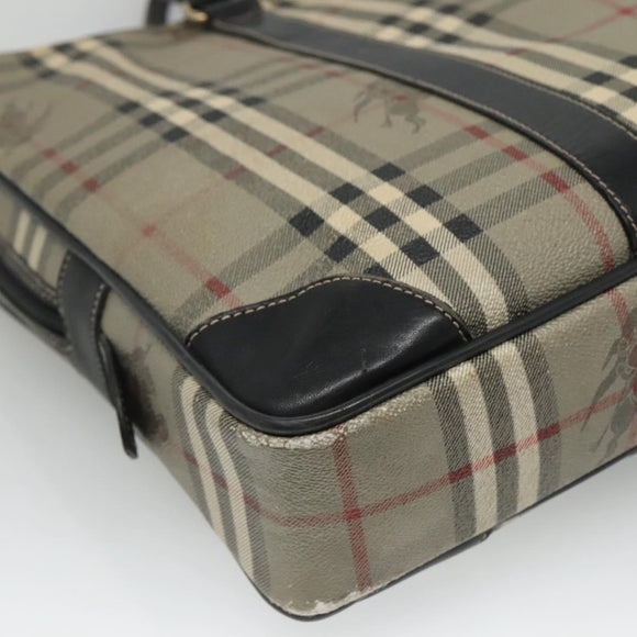 Burberrys Nova Check Business Bag PVC Leather Gray Auth 115156