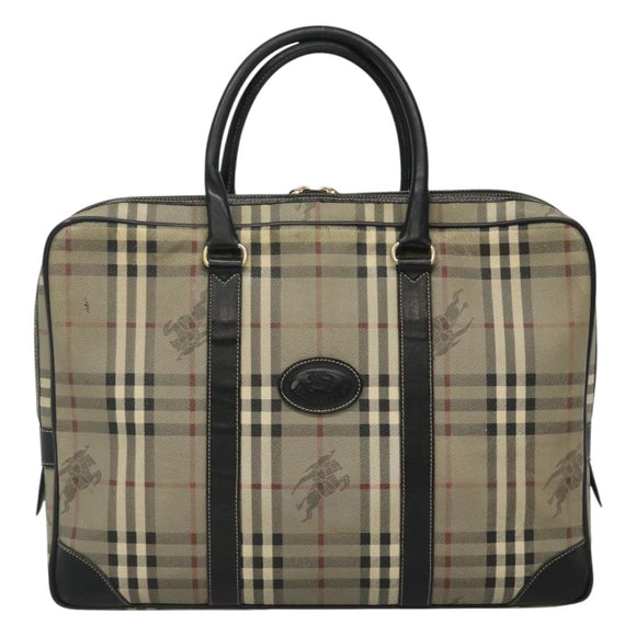 Burberrys Nova Check Business Bag PVC Leather Gray Auth 115156