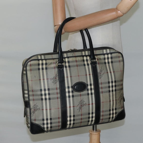 Burberrys Nova Check Business Bag PVC Leather Gray Auth 115156