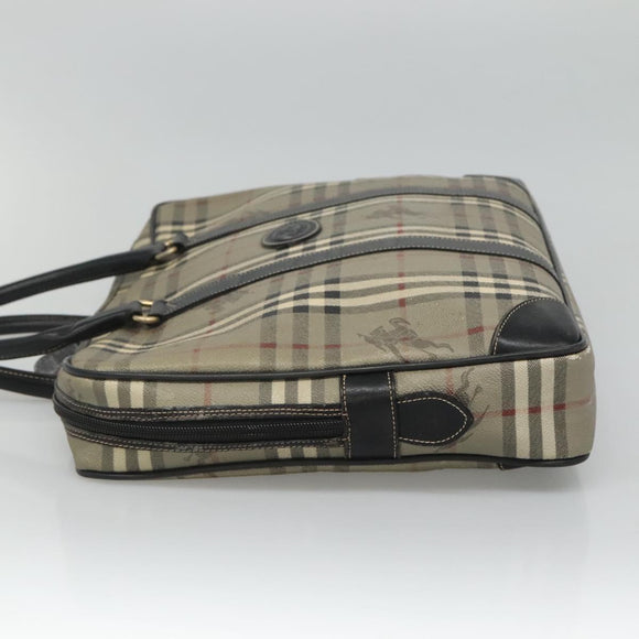 Burberrys Nova Check Business Bag PVC Leather Gray Auth 115156
