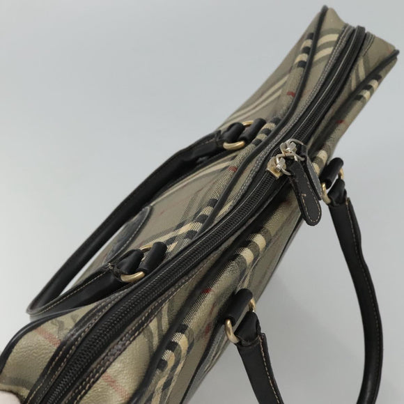 Burberrys Nova Check Business Bag PVC Leather Gray Auth 115156