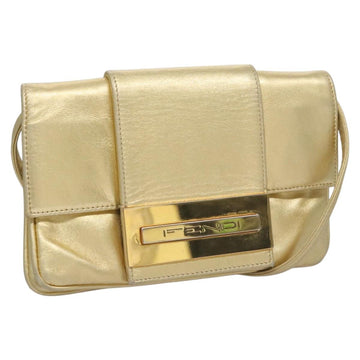 FENDI Shoulder Bag Leather Gold Auth 115157