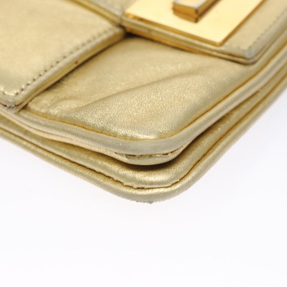 FENDI Shoulder Bag Leather Gold Auth 115157