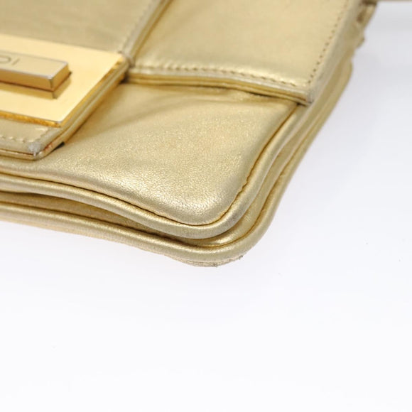 FENDI Shoulder Bag Leather Gold Auth 115157