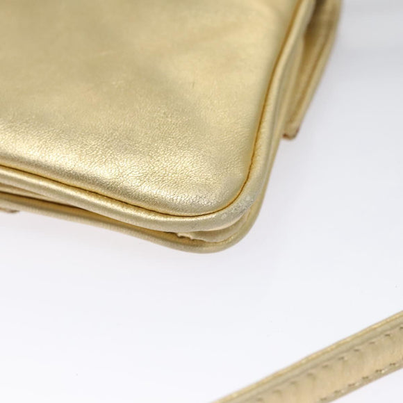FENDI Shoulder Bag Leather Gold Auth 115157