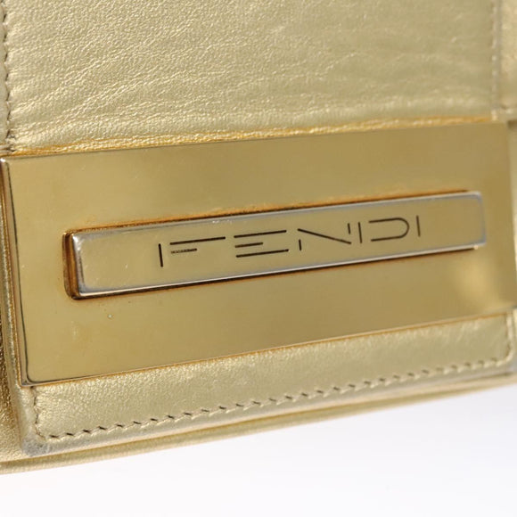 FENDI Shoulder Bag Leather Gold Auth 115157
