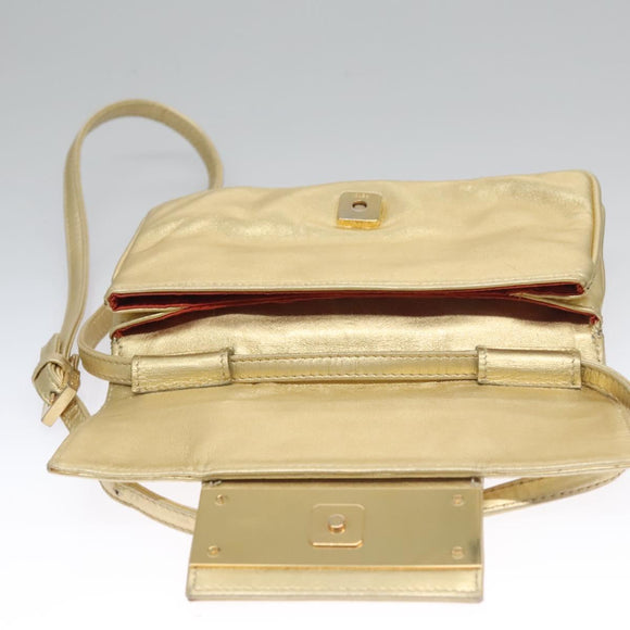 FENDI Shoulder Bag Leather Gold Auth 115157