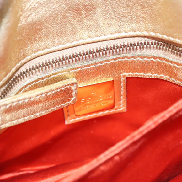 FENDI Shoulder Bag Leather Gold Auth 115157