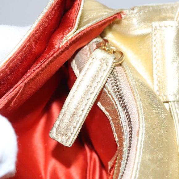 FENDI Shoulder Bag Leather Gold Auth 115157