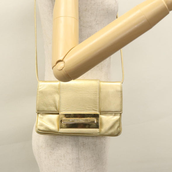 FENDI Shoulder Bag Leather Gold Auth 115157