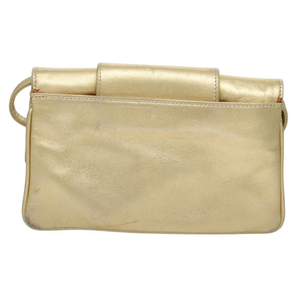 FENDI Shoulder Bag Leather Gold Auth 115157