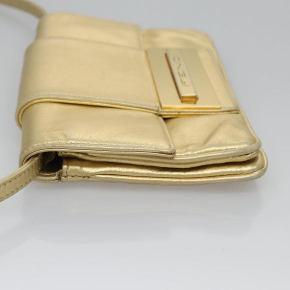 FENDI Shoulder Bag Leather Gold Auth 115157