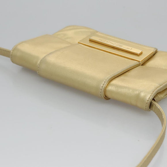 FENDI Shoulder Bag Leather Gold Auth 115157