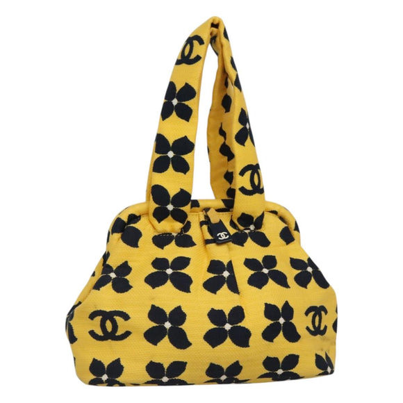 CHANEL Hand Bag Canvas Yellow CC Auth 115198