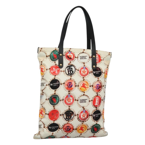 BURBERRY Tote Bag Nylon Gold White Auth 115199V