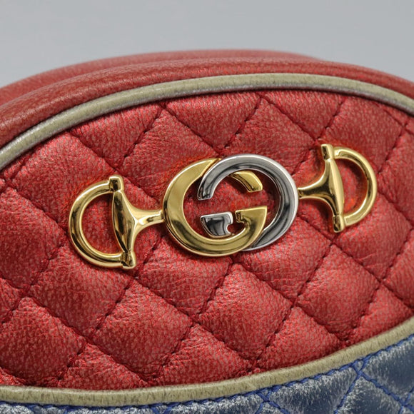 GUCCI Shoulder Bag Leather Red Blue 534951 Auth 115205