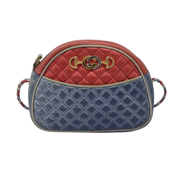 GUCCI Shoulder Bag Leather Red Blue 534951 Auth 115205
