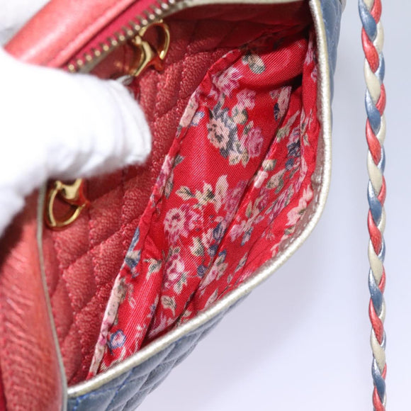 GUCCI Shoulder Bag Leather Red Blue 534951 Auth 115205