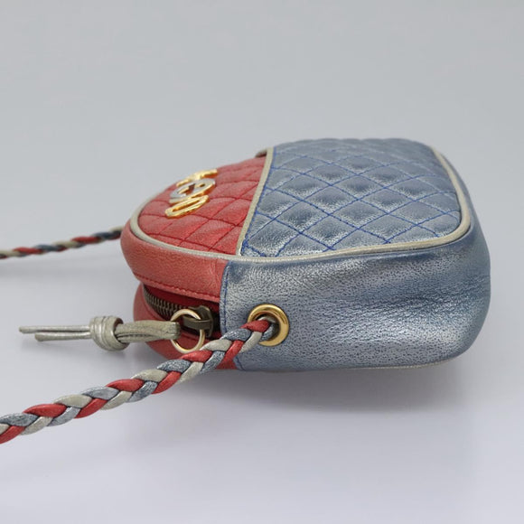 GUCCI Shoulder Bag Leather Red Blue 534951 Auth 115205