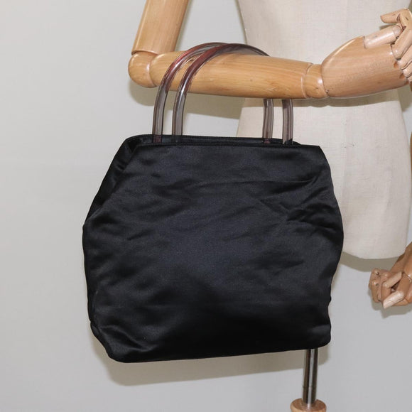 PRADA Hand Bag Satin Black Auth 115213