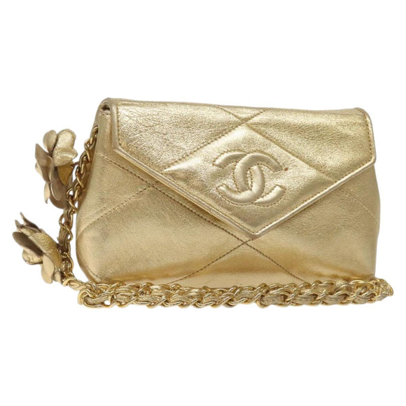 CHANEL Chain Shoulder Bag Leather Gold CC Auth 115214V