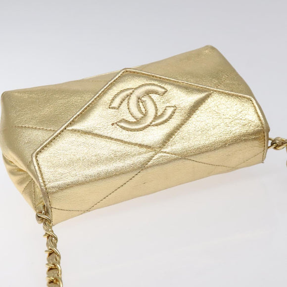 CHANEL Chain Shoulder Bag Leather Gold CC Auth 115214V