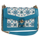 Miu Miu Chain Shoulder Bag Canvas Leather Blue Gold 5BD083 Auth 115233SM-1