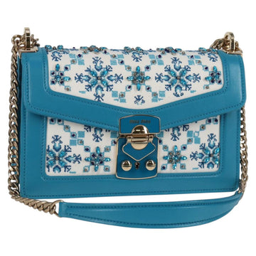 Miu Miu Chain Shoulder Bag Canvas Leather Blue Gold 5BD083 Auth 115233SM